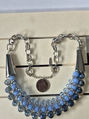 Blue Multi-Row Beaded Statement Necklace